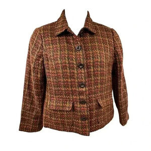 Croft &Barrow Fall Color Tweed Button Front Jacket Size L Long Sleeve W/ Pockets